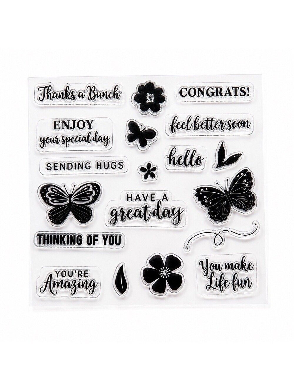 Clear Photopolymer Butterfly Flower Sentiment Stamp Set Card Making Scrapbook